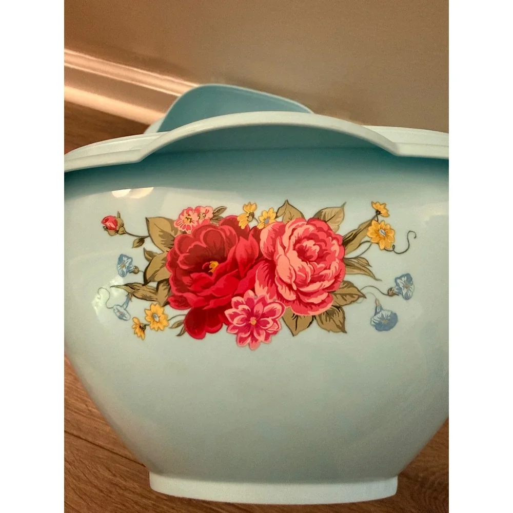 The Pioneer Woman Nesting Mixing Bowls 4pc Set Blue Floral Rose Good no lid